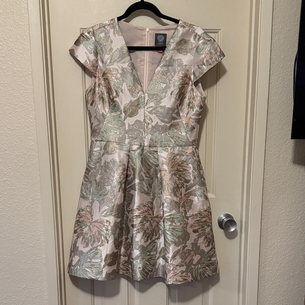 Vince Camuto Floral Jacquard Mini Dress - Blush, Sage & Metallic